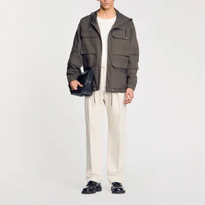 Sandro Hooded Military Parka In Gray