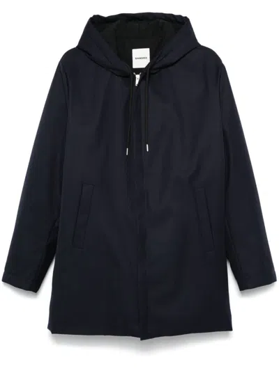 Sandro Hooded Parka In Bleus
