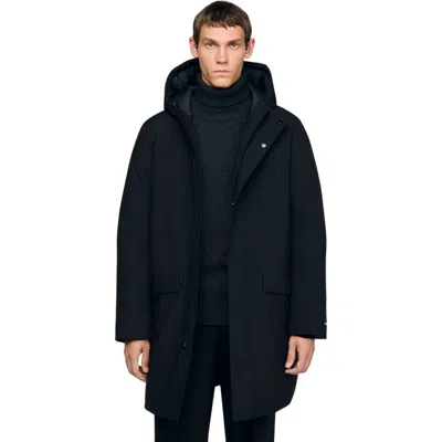 Sandro Hooded Parka With Zip In Black