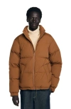 Sandro Hooded Puffer With High Collar In Brown