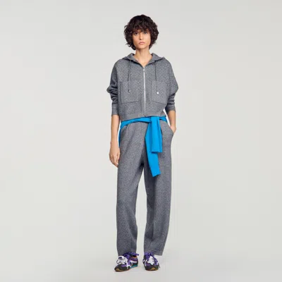 Sandro Hooded Rhinestone Cardigan In Multi