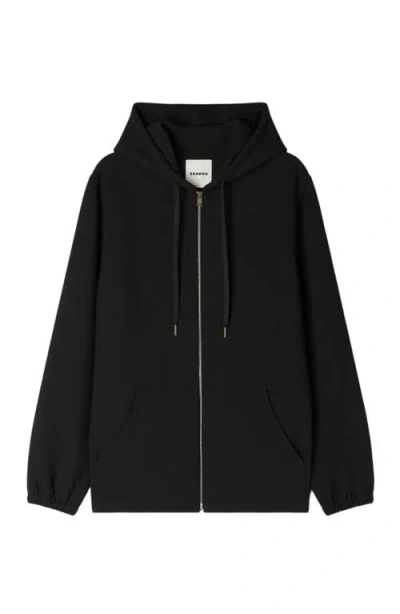 Sandro Hooded Shirt Jacket In Black