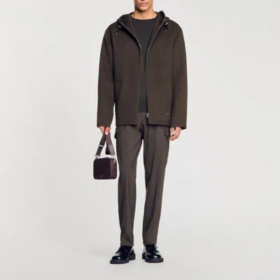 Sandro Hooded Windbreaker In Dark Kaki.