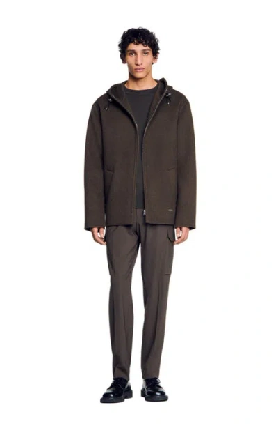 Sandro Hooded Windcheater In Dark Khaki