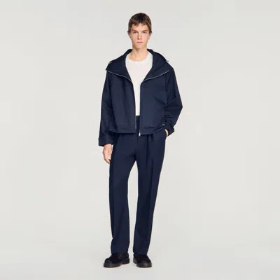 Sandro Hooded Zip-up Cotton Jacket In Blue