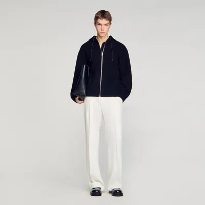 Sandro Hooded Zip-up Wool Jacket In Black
