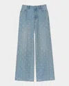 Sandro Hoppy Embellished Wide-leg Jeans In Blue Jean