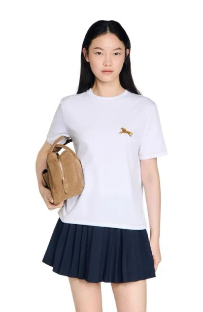 Sandro Horse Embroidery Cotton T-shirt In White