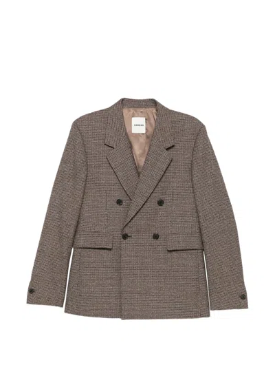 Sandro Houndstooth Double-breasted Blazer In Brown
