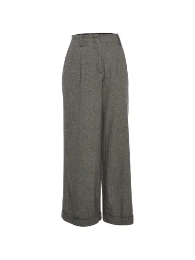 Pre-owned Sandro Houndstooth High-rise Trousers In Gray