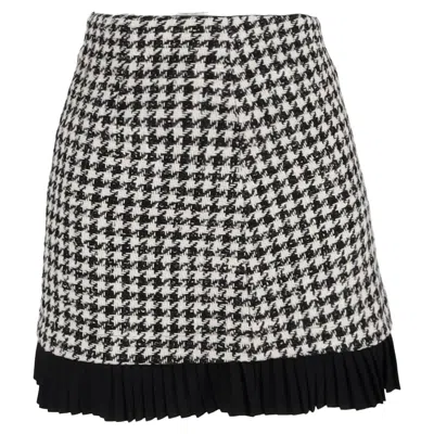 Sandro Houndstooth Mini Skirt In Black Wool Tweed