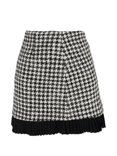 Pre-owned Sandro Houndstooth-pattern Mini Skirt In White