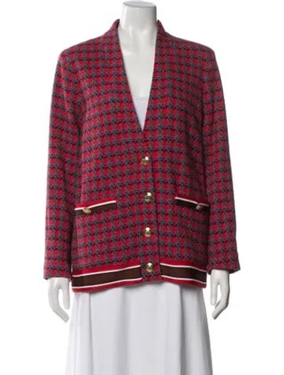 Pre-owned Sandro Houndstooth Print Blazer In Red