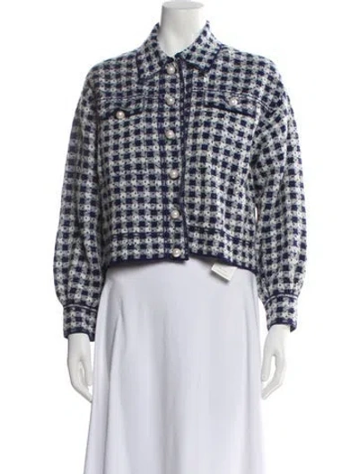 Pre-owned Sandro Houndstooth Print Blazer In White