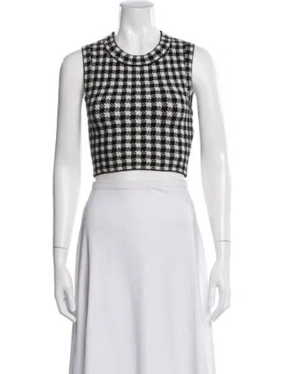 Pre-owned Sandro Houndstooth Print Crew Neck Crop Top In White