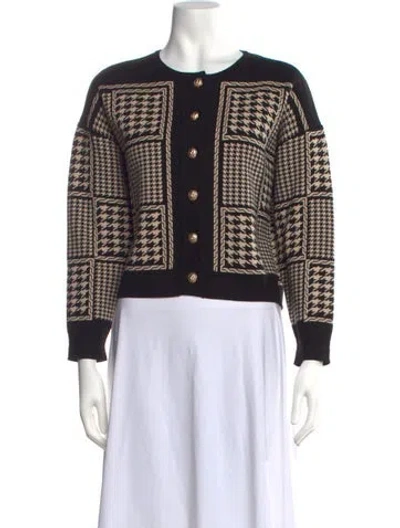 Pre-owned Sandro Houndstooth Print Crew Neck Sweater In Black