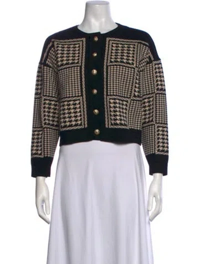 Pre-owned Sandro Houndstooth Print Crew Neck Sweater In Black