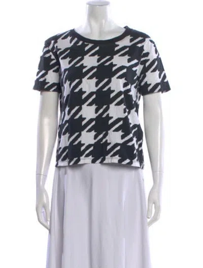Pre-owned Sandro Houndstooth Print Crew Neck T-shirt In White