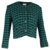 Sandro Houndstooth Print Cropped Blazer In Green Tweed Wool In Green