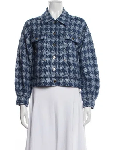 Pre-owned Sandro Houndstooth Print Denim Jacket In Blue