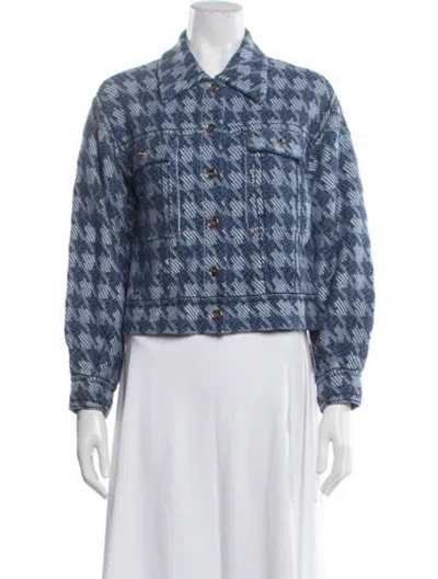 Pre-owned Sandro Houndstooth Print Denim Jacket In Blue