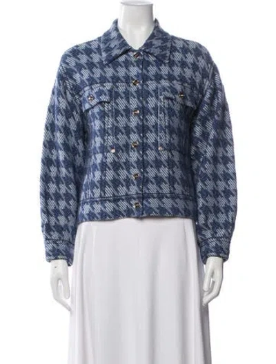Pre-owned Sandro Houndstooth Print Denim Jacket In Blue