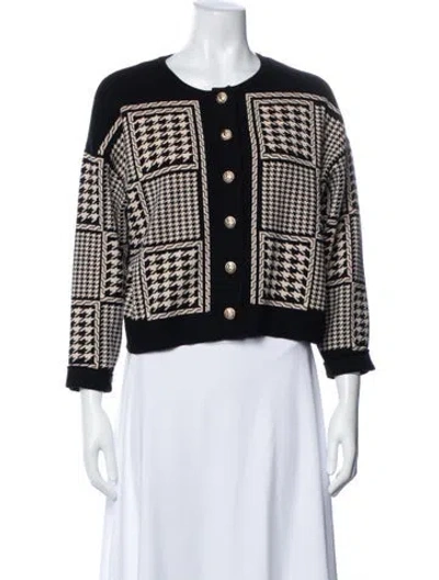 Pre-owned Sandro Houndstooth Print Jacket In Black