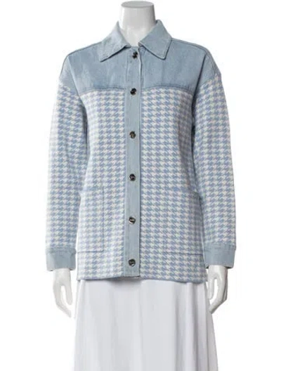 Pre-owned Sandro Houndstooth Print Jacket In Blue