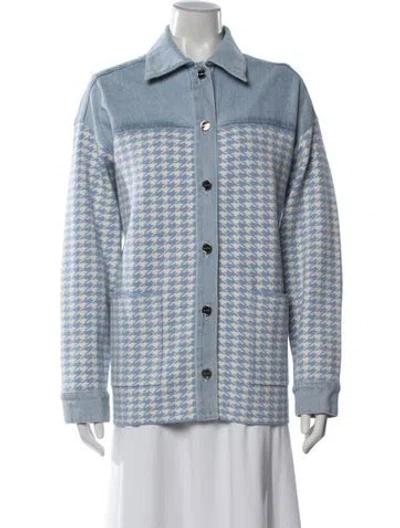 Pre-owned Sandro Houndstooth Print Jacket In Blue