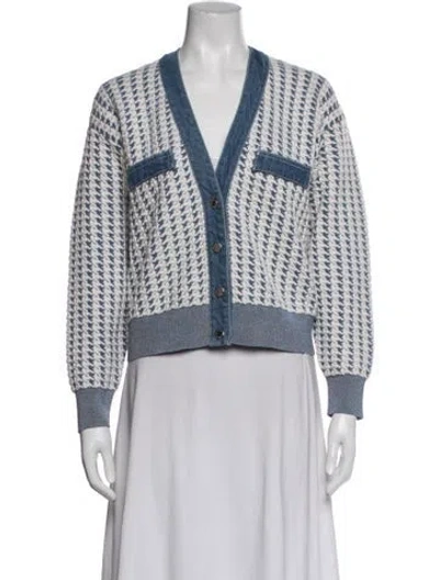 Pre-owned Sandro Houndstooth Print Jacket In Blue/white