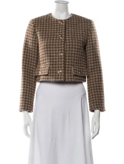 Pre-owned Sandro Houndstooth Print Jacket In Brown