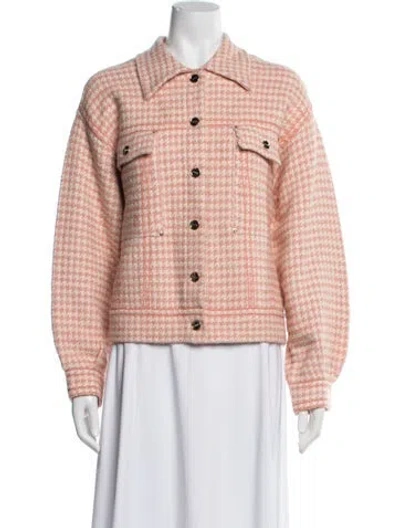 Pre-owned Sandro Houndstooth Print Jacket In Pink