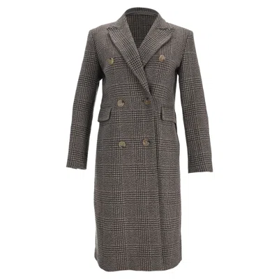 Pre-owned Sandro Houndstooth Print Long Coat Brown Wool