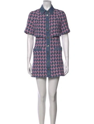 Pre-owned Sandro Houndstooth Print Mini Dress In Blue