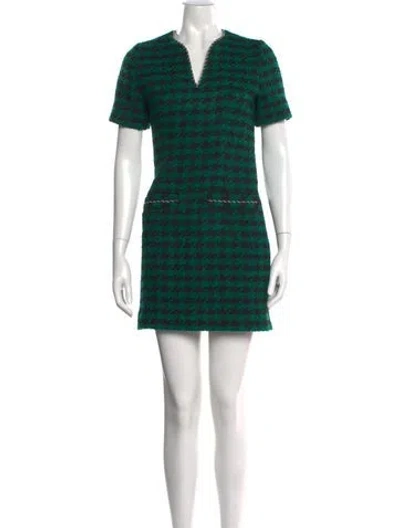 Pre-owned Sandro Houndstooth Print Mini Dress In Green
