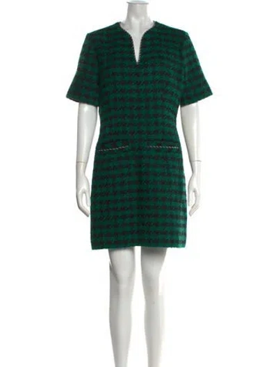Pre-owned Sandro Houndstooth Print Mini Dress In Green