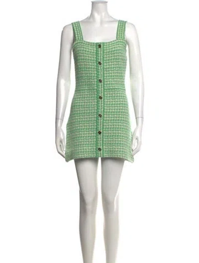Pre-owned Sandro Houndstooth Print Mini Dress In Green