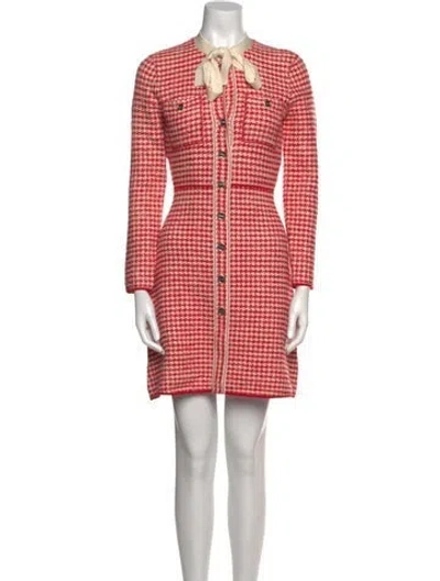 Pre-owned Sandro Houndstooth Print Mini Dress In Red