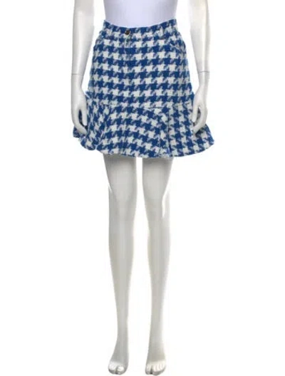 Pre-owned Sandro Houndstooth Print Mini Skirt In Blue/white