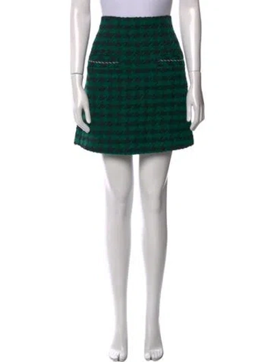 Pre-owned Sandro Houndstooth Print Mini Skirt In Green