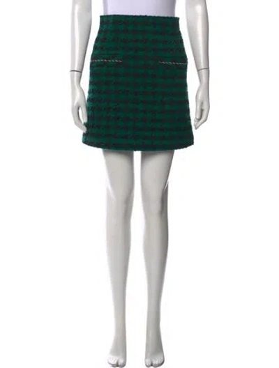 Pre-owned Sandro Houndstooth Print Mini Skirt In Green
