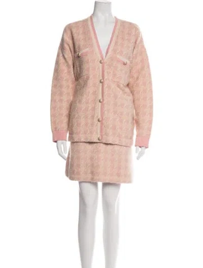 Pre-owned Sandro Houndstooth Print Skirt Set In Pink