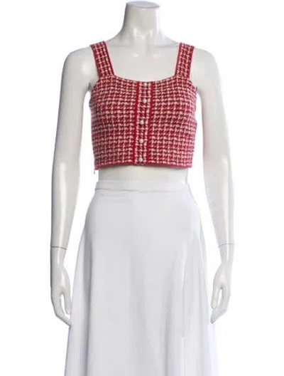 Pre-owned Sandro Houndstooth Print Square Neckline Crop Top In Neutrals