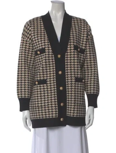 Pre-owned Sandro Houndstooth Print V-neck Sweater