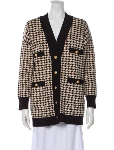 Pre-owned Sandro Houndstooth Print V-neck Sweater In Black