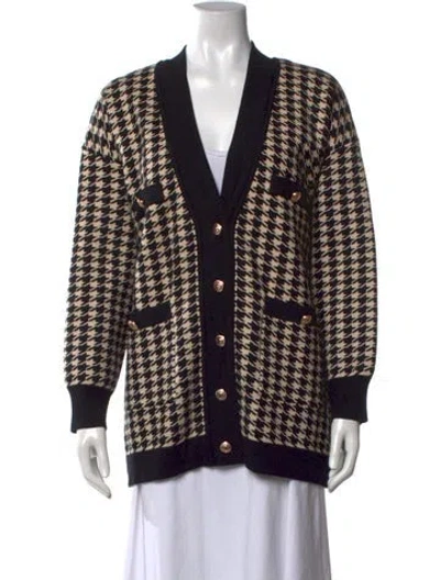 Pre-owned Sandro Houndstooth Print V-neck Sweater In Black/brown