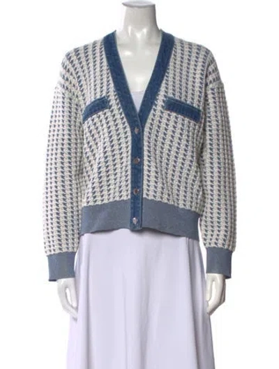 Pre-owned Sandro Houndstooth Print V-neck Sweater In Blue/neutrals