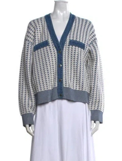 Pre-owned Sandro Houndstooth Print V-neck Sweater In Blue/neutrals
