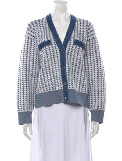 Pre-owned Sandro Houndstooth Print V-neck Sweater In Blue/neutrals