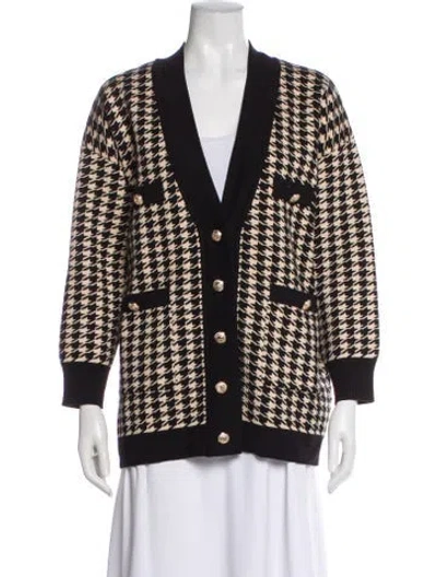Pre-owned Sandro Houndstooth Print V-neck Sweater In Multi